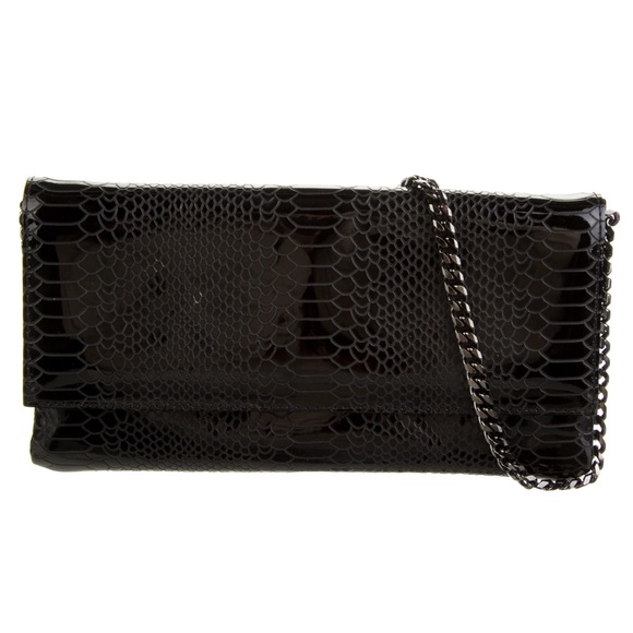 Casadei Patent Python Snakeskin Embossed Leather Clutch Black - Picture 2 of 16
